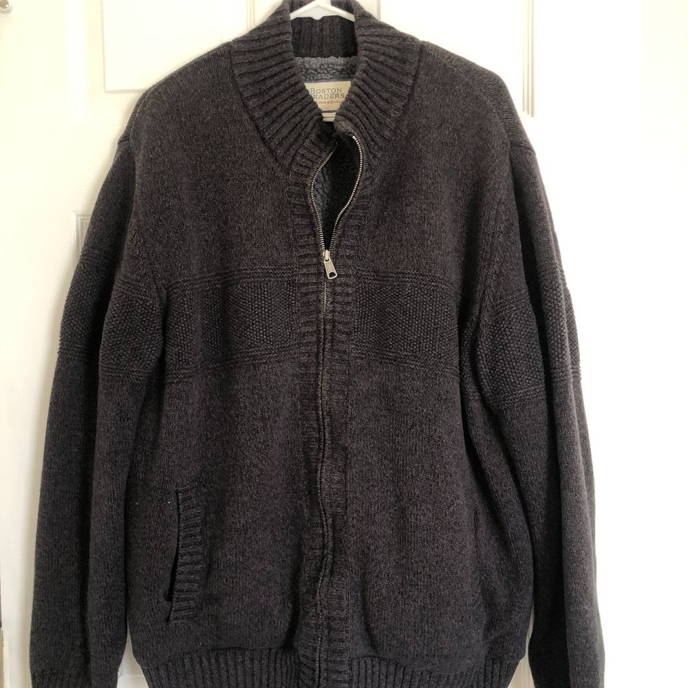 Boston Traders Knit Zip Fleece Lined Sweater, XL